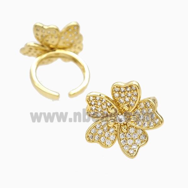 Copper Flower Rings Pave Zirconia 18K Gold Plated