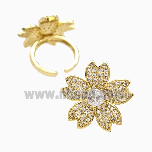 Copper Flower Rings Pave Zirconia 18K Gold Plated