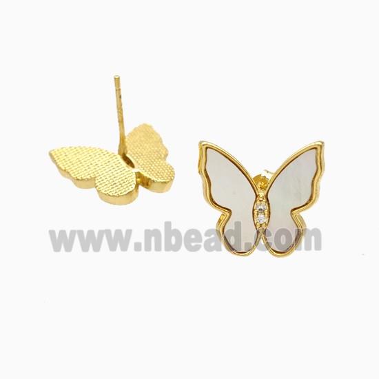 Copper Butterfly Stud Earrings Pave Shell 18K Gold Plated
