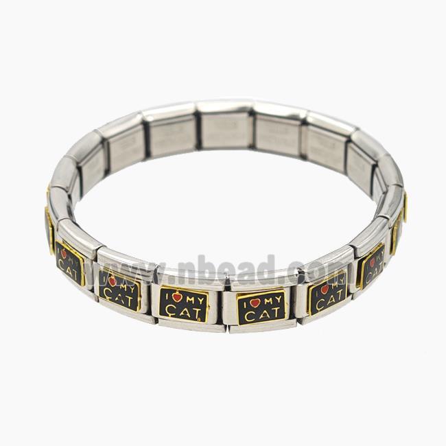 Raw Stainless Steel Module Bracelet With ILoveMyCat Enamel
