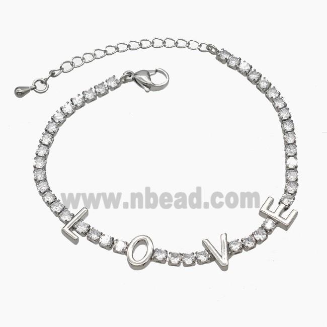 Copper LOVE Bracelets Pave Zirconia Platinum Plated
