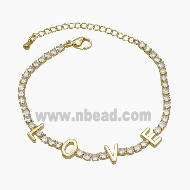 Copper LOVE Bracelets Pave Zirconia Gold Plated