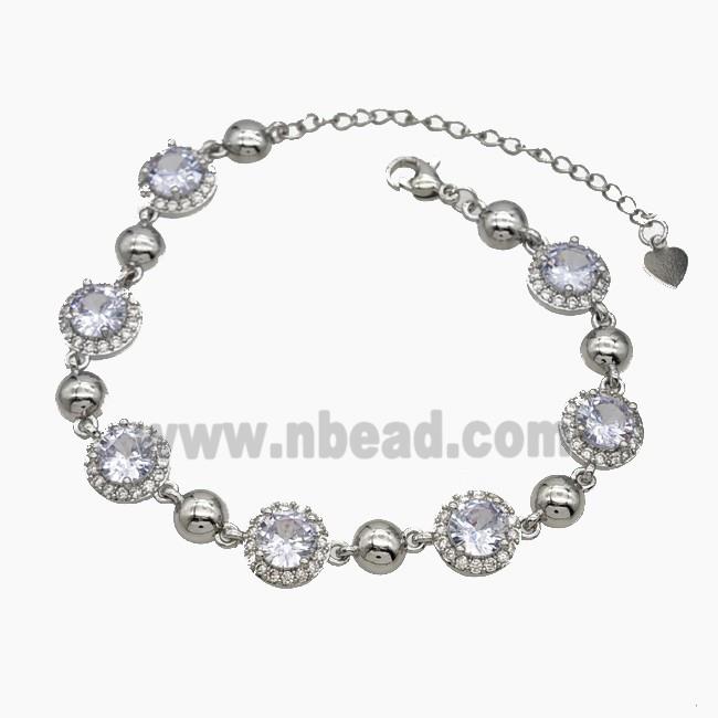 Copper Bracelet Pave Zirconia Platinum Plated
