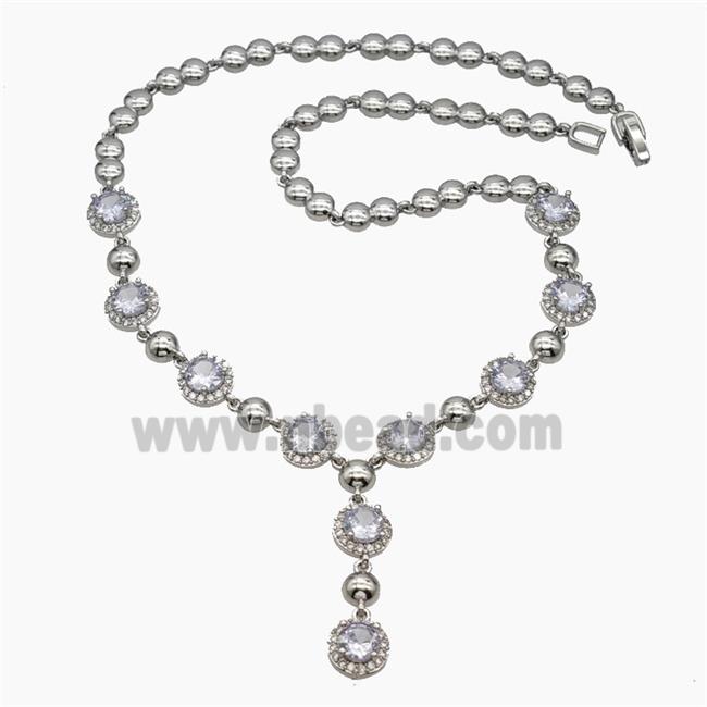 Copper Necklace Pave Zirconia Platinum Plated