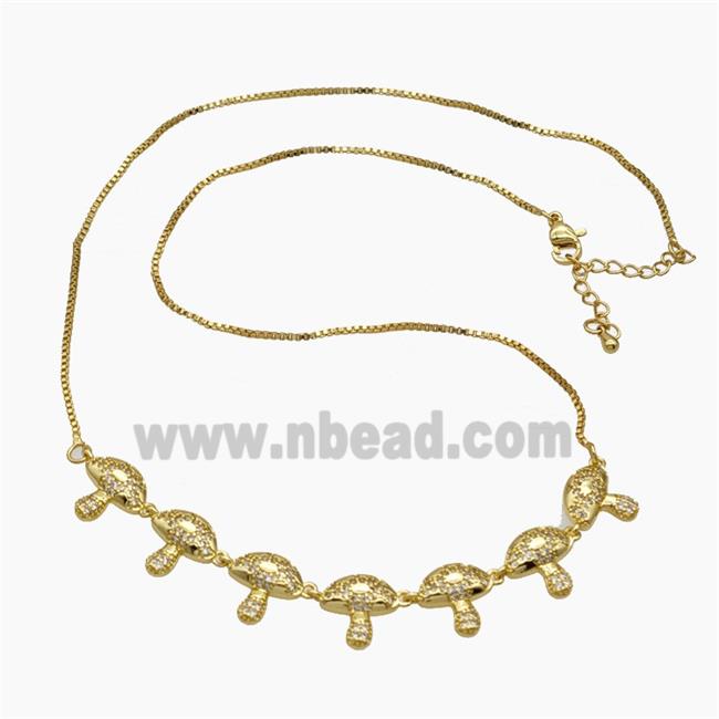 Copper Mushroom Necklace Pave Zirconia Gold Plated