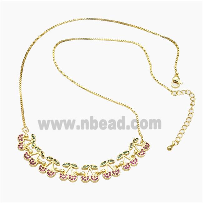 Copper Cherry Necklace Pave Zirconia Gold Plated