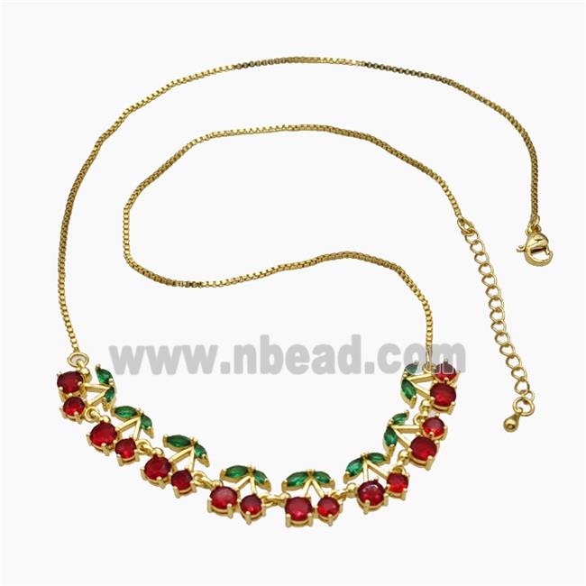 Copper Cherry Necklace Pave Zirconia Gold Plated