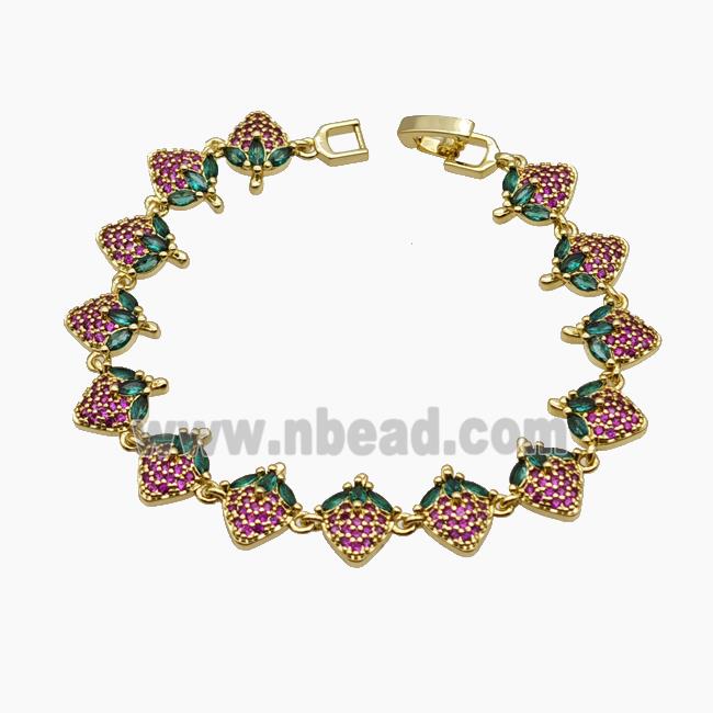 Copper Strawberry Bracelet Pave Zirconia Gold Plated