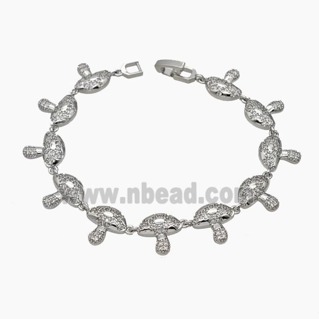 Copper Mushroom Bracelet Pave Zirconia Platinum Plated