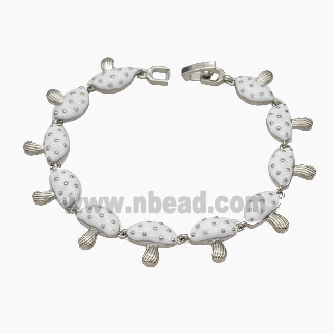 Copper Mushroom Bracelet White Enamel Platinum Plated