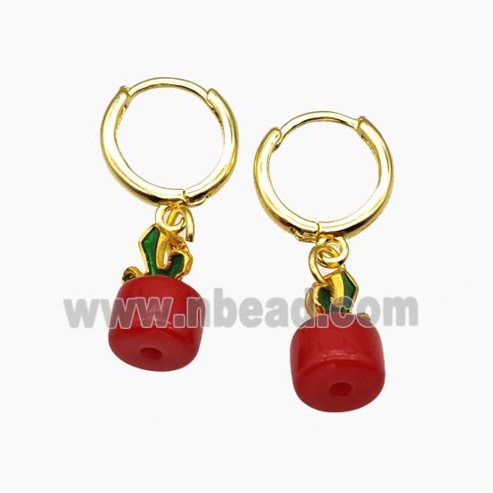 Copper Hoop Earrings Pave Red Pearlized Resin Gold Plated