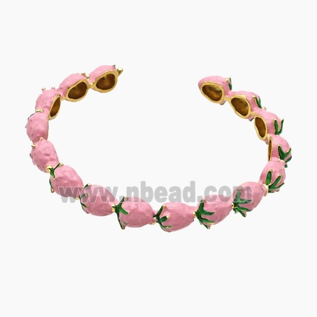 Copper Strawberry Bangle Pink Enamel Gold Plated