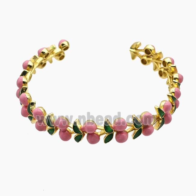 Copper Cherry Bangle Pink Enamel Gold Plated