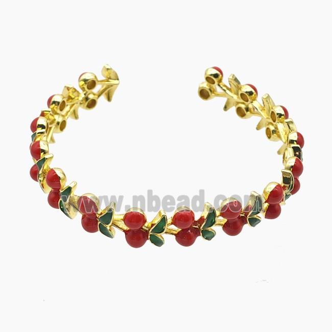 Copper Cherry Bangle Red Enamel Gold Plated