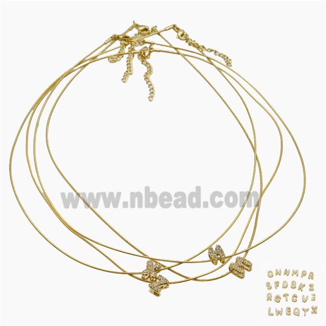 Copper Wire Necklace With Letters Pave Zirconia Gold Plated Mixed