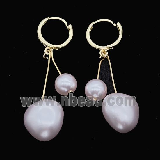 Copper Hoop Earrings Pave Lt.pink Pearlized Resin Gold Plated