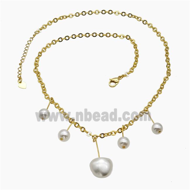 Copper Necklace With White Pearlized Resin Gold Plated