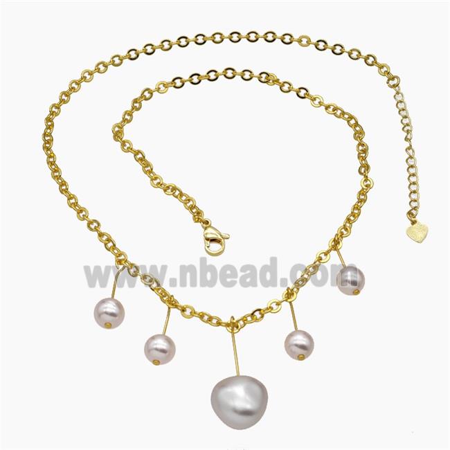 Copper Necklace With Lt.pink Pearlized Resin Gold Plated