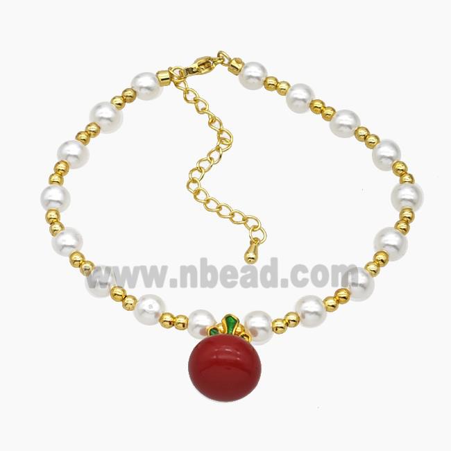 Copper Bracelet With Pearlized Resin Stretchy Gold Plated