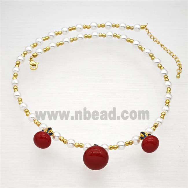 Copper Necklace With Pearlized Resin Stretchy Gold Plated