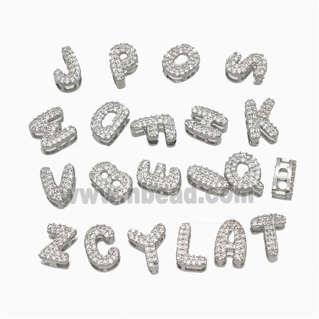 Copper Letters Beads Pave Zirconia Platinum Plated Mix Alphabet