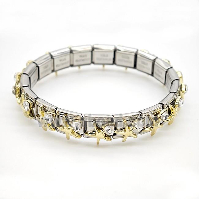 Raw Stainless Steel Module Bracelet Pave Resin Crystal Glass Starfish