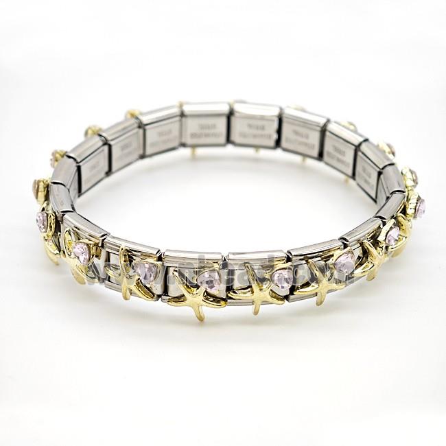 Raw Stainless Steel Module Bracelet Pave Resin Crystal Glass Starfish