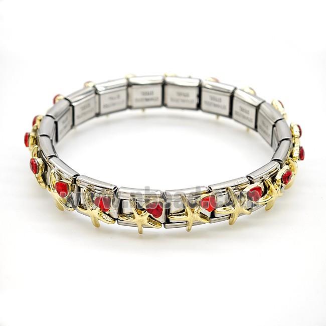 Raw Stainless Steel Module Bracelet Pave Resin Crystal Glass Starfish