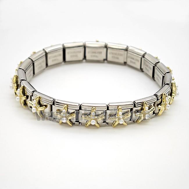 Raw Stainless Steel Module Bracelet Pave Resin Starfish