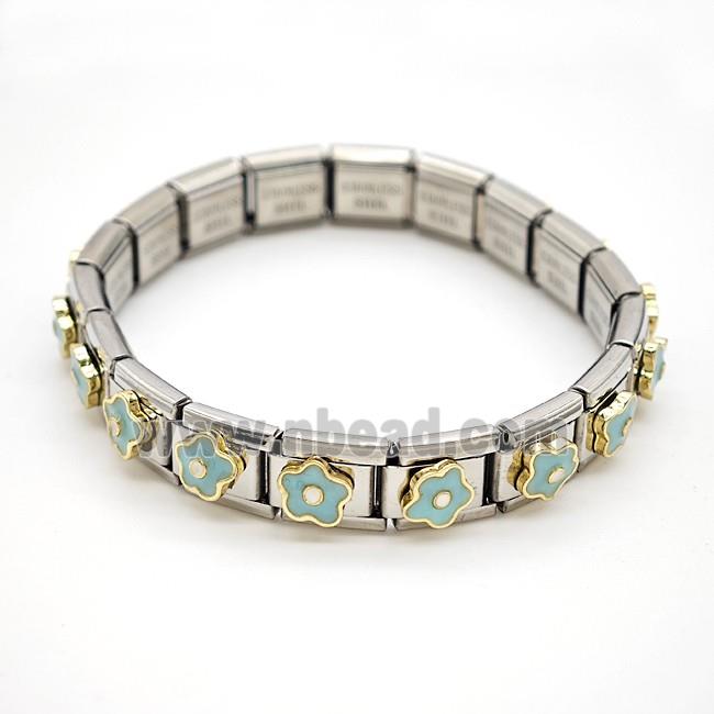 Raw Stainless Steel Module Bracelet Pave Resin Flower