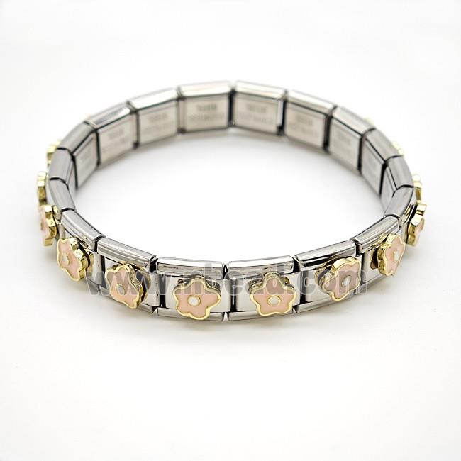 Raw Stainless Steel Module Bracelet Pave Resin Flower