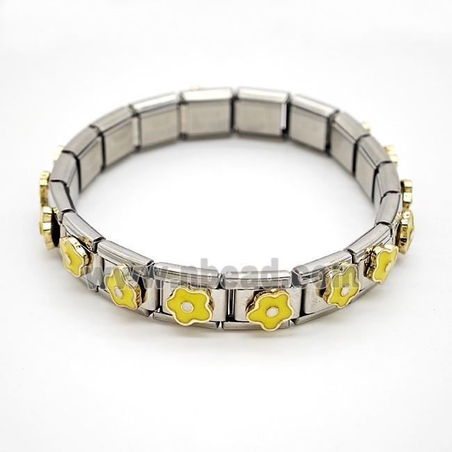 Raw Stainless Steel Module Bracelet Pave Resin Flower