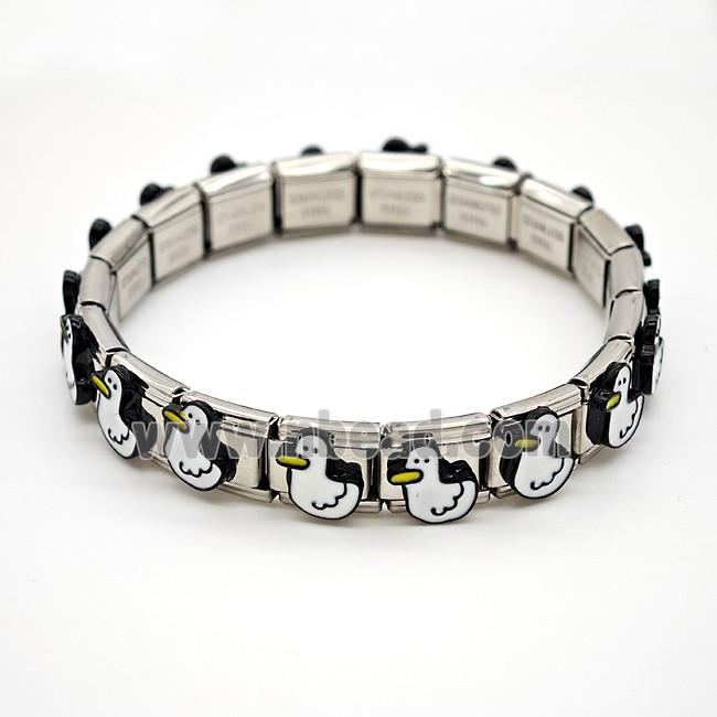 Raw Stainless Steel Module Bracelet Pave Resin Duck