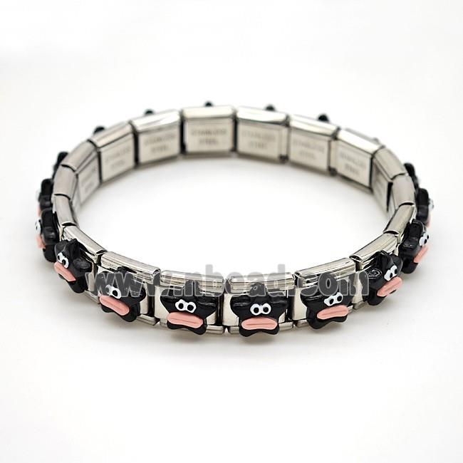 Raw Stainless Steel Module Bracelet Pave Resin Duck