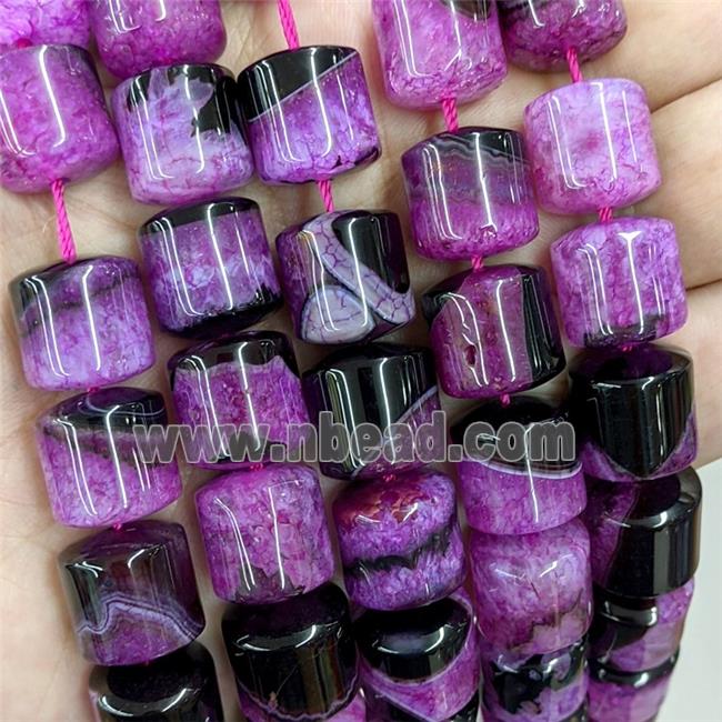 Natural Agate Druzy Column Beads Fuchsia Dye