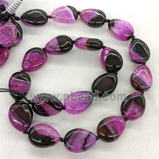 Natural Agate Druzy Teardrop Beads Fuchsia Dye