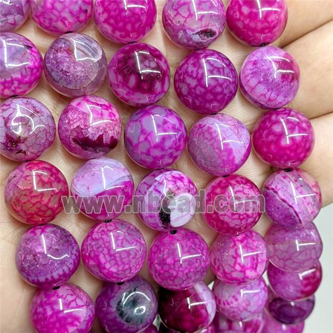 Natural Dragon Veins Agate Beads Smooth Round Fuchsia Dye