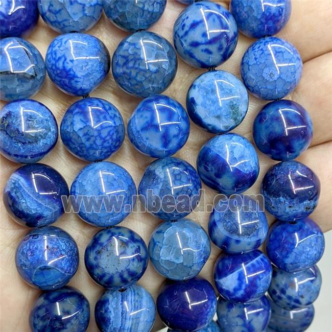 Natural Dragon Veins Agate Beads Smooth Round Skyblue Dye