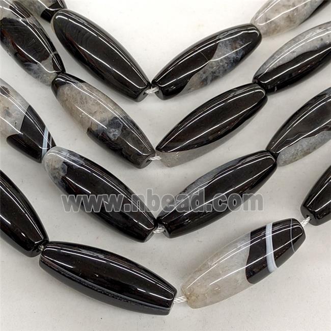 Natural Druzy Agate Rice Beads Black Dye