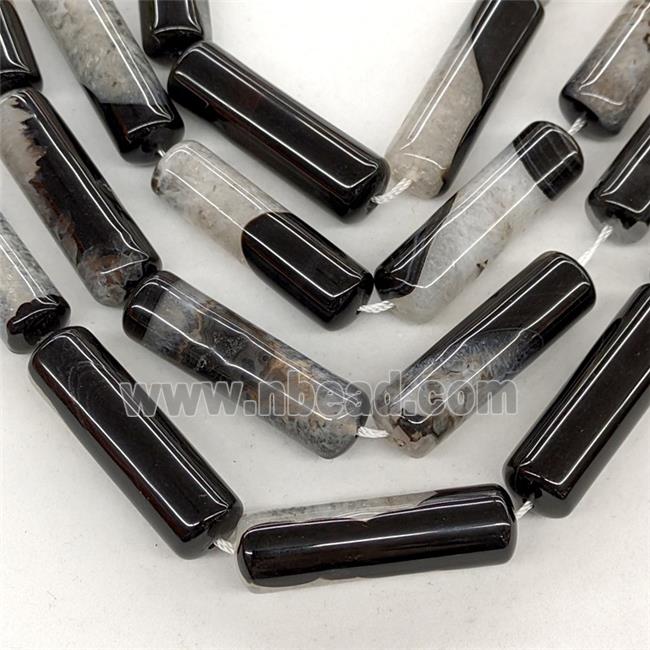 Natural Druzy Agate Column Beads Black Dye