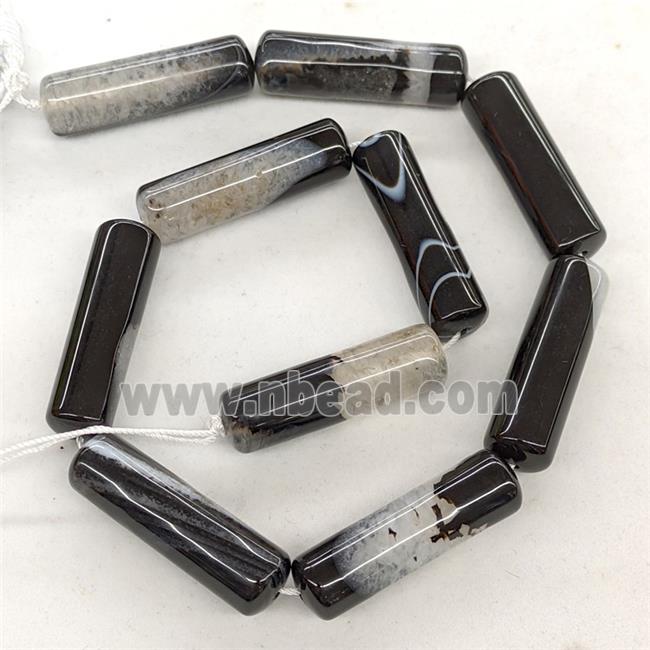 Natural Druzy Agate Column Beads Black Dye