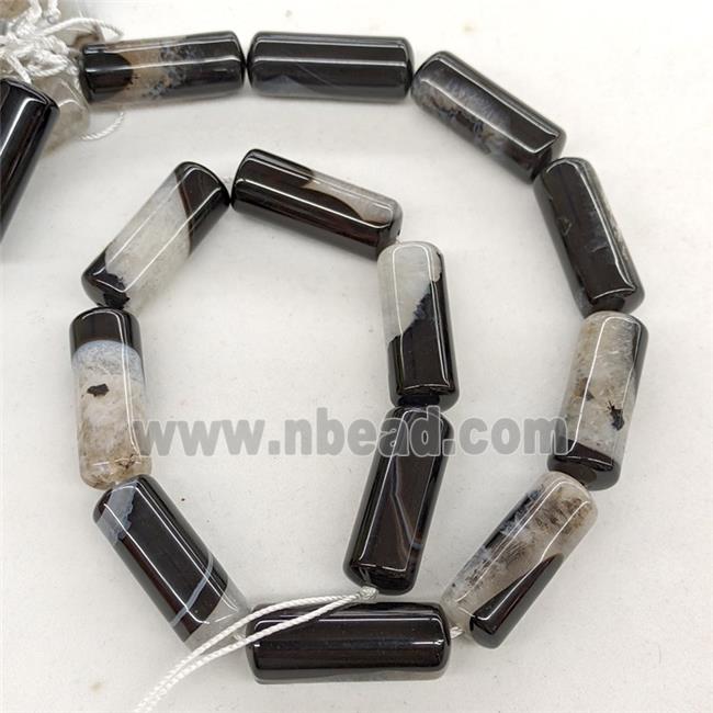 Natural Druzy Agate Column Beads Black Dye
