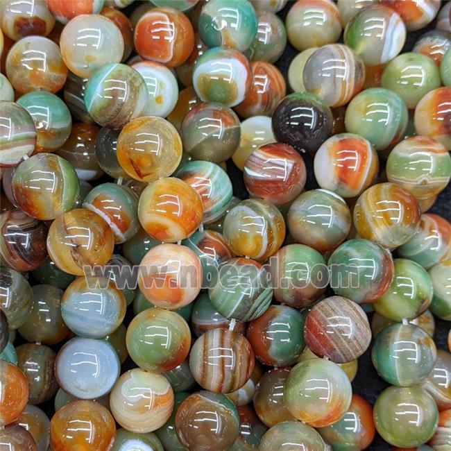 Natural Striped Agate Beads Banded Smooth Round Green Red Dye