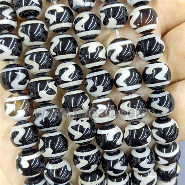 Black Tibetan Agate Beads Smooth Round