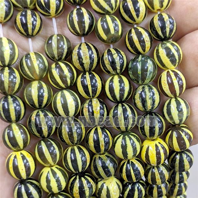 Tibetan Style Agate Beads Smooth Round Yellow Dye