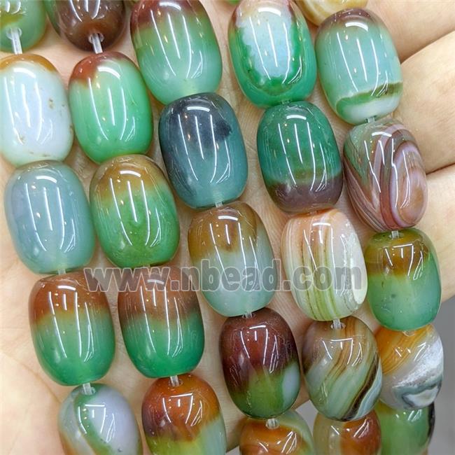 Natural Agate Barrel Beads Green Red Dye