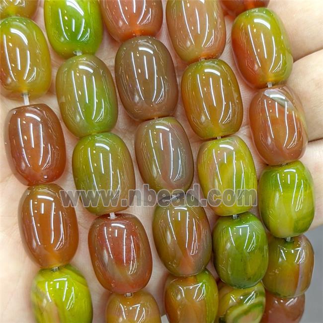 Natural Chinese Yanyuan Agate Barrel Beads Red Green Dye