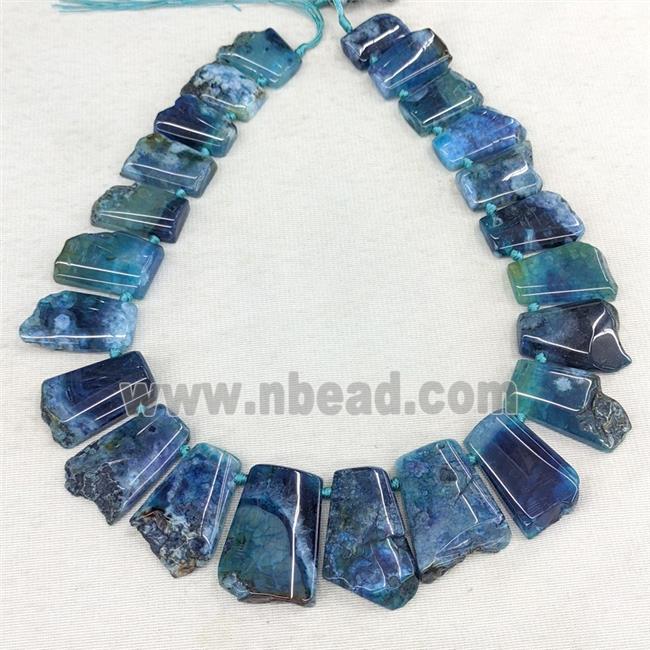 Natural Sakura Agate Beads Freeform Graduated Topdrilled Blue Dye