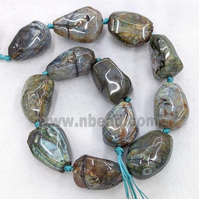 Natural Veins Agate Teardrop Beads Blue Dye
