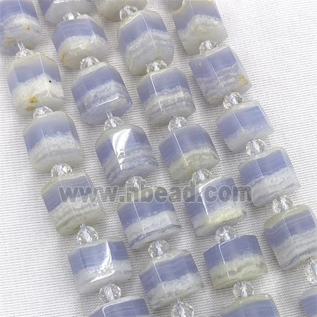 Natural Blue Lace Agate Tube Beads Faceted Column